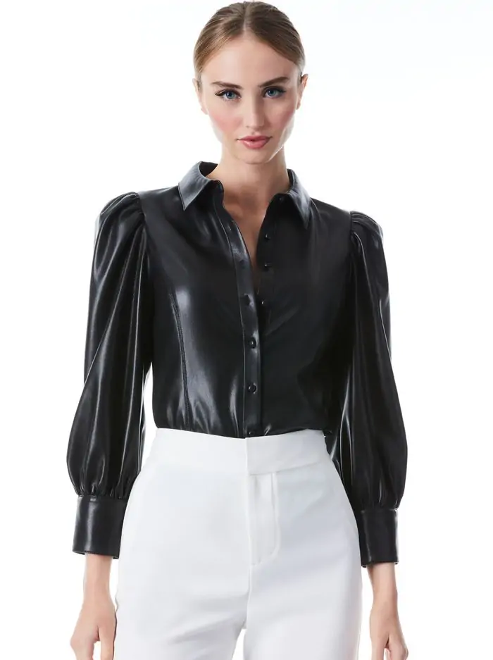 NADINE VEGAN LEATHER BUTTON DOWN